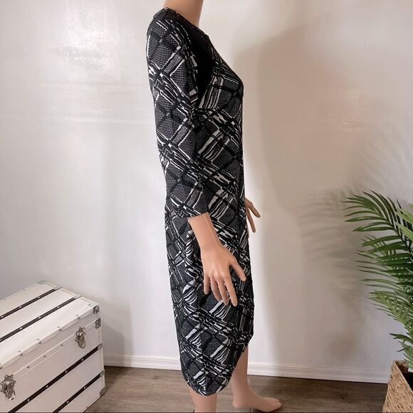 Cato Black Print Textured Knit Midi Dress Size 10 - Picture 4 of 11